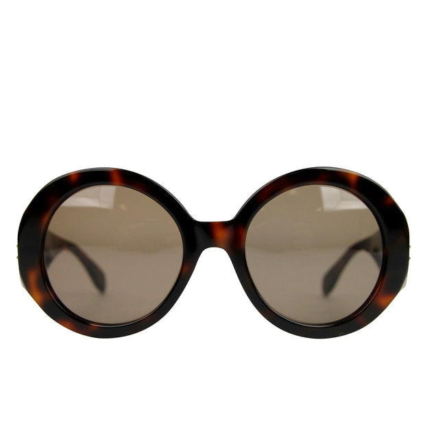 Alexander McQueen Unisex Havana Plastic Acetate Round Sunglasses