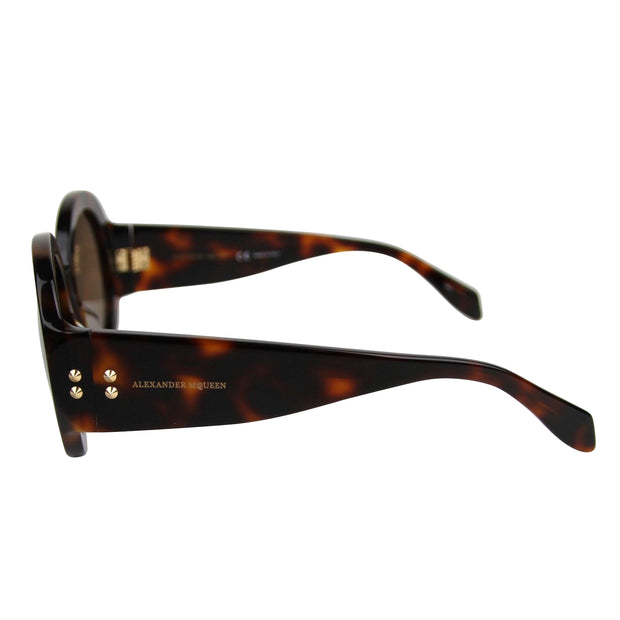 Alexander McQueen Unisex Havana Plastic Acetate Round Sunglasses