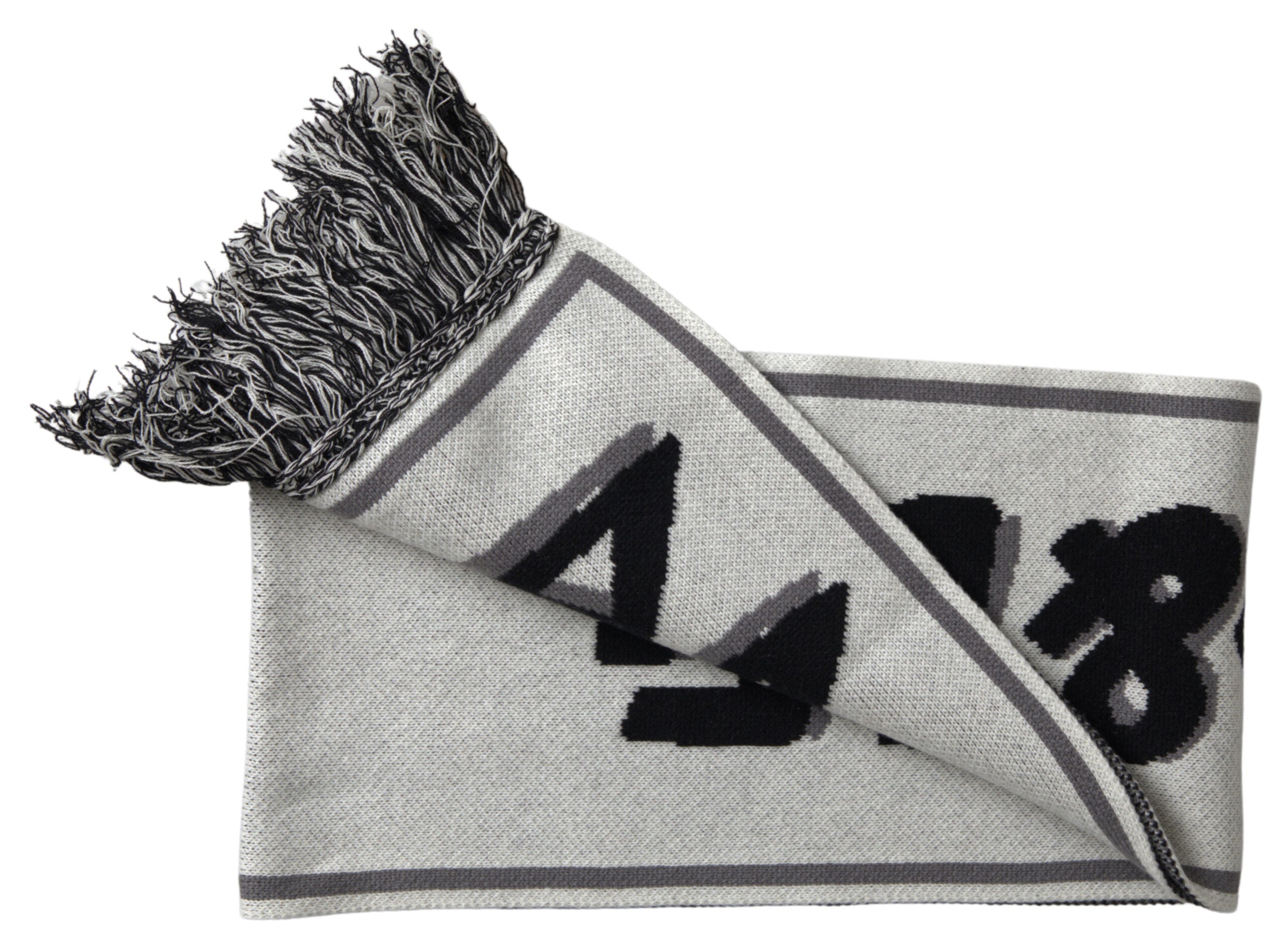 Dolce & Gabbana Gray Cashmere Knitted Wrap Shawl Fringe Men's Scarf