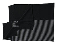 Dolce & Gabbana Black Gray Stripe Wool Neck Wrap Shawl Men's Scarf
