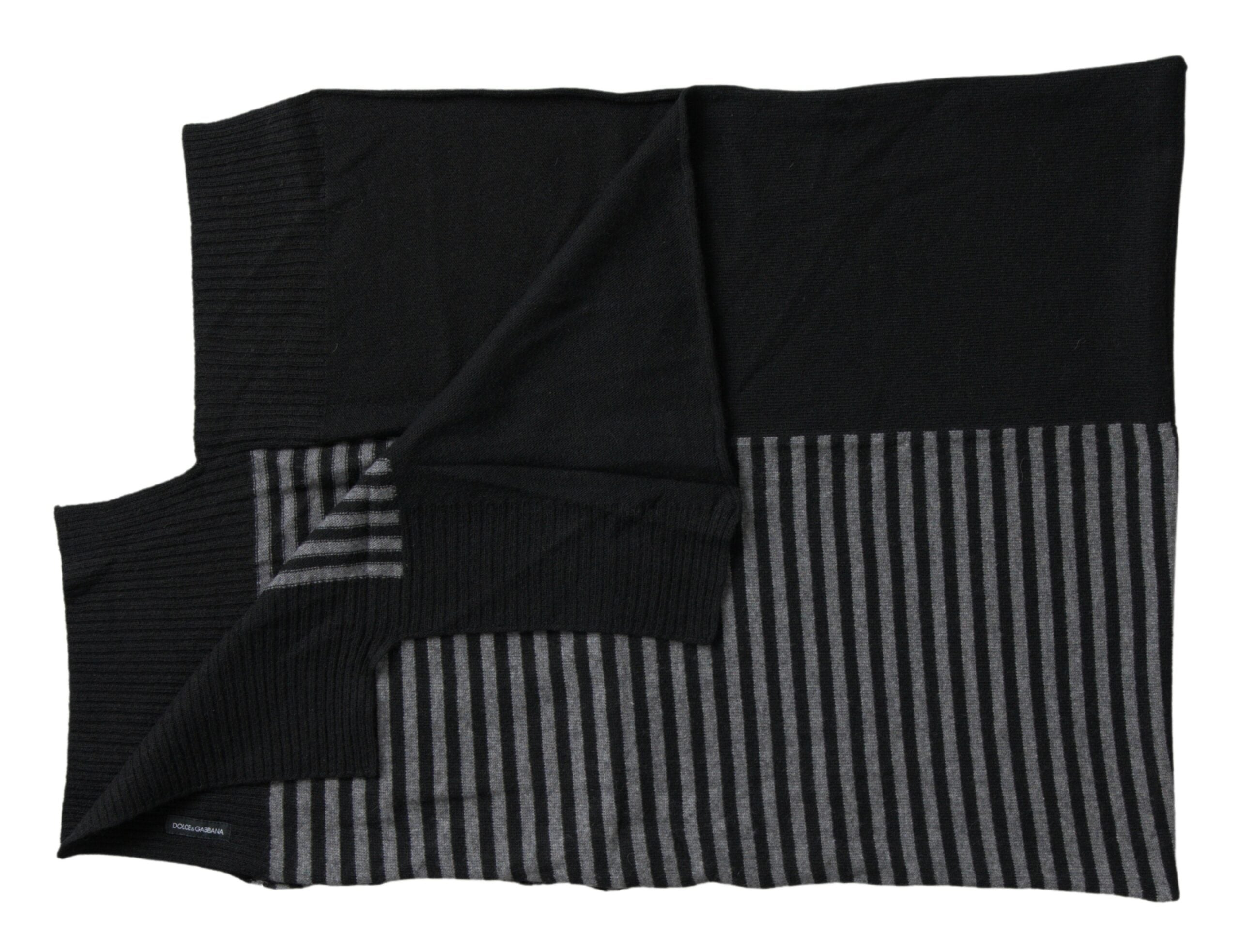 Dolce & Gabbana Black Gray Stripe Wool Neck Wrap Shawl Men's Scarf