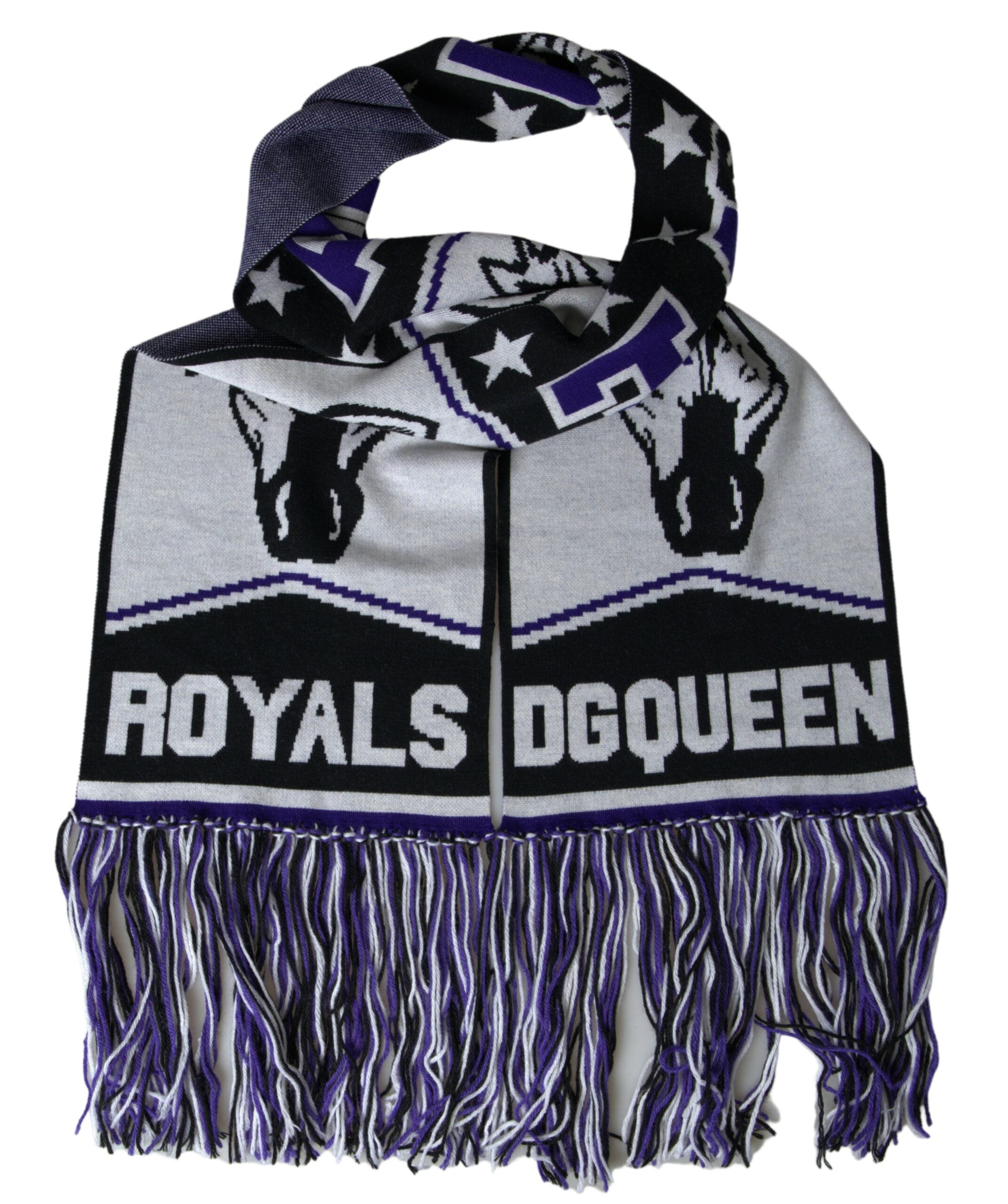 Dolce & Gabbana Multicolor Wool DG Queen Wrap Fringe Women's Scarf