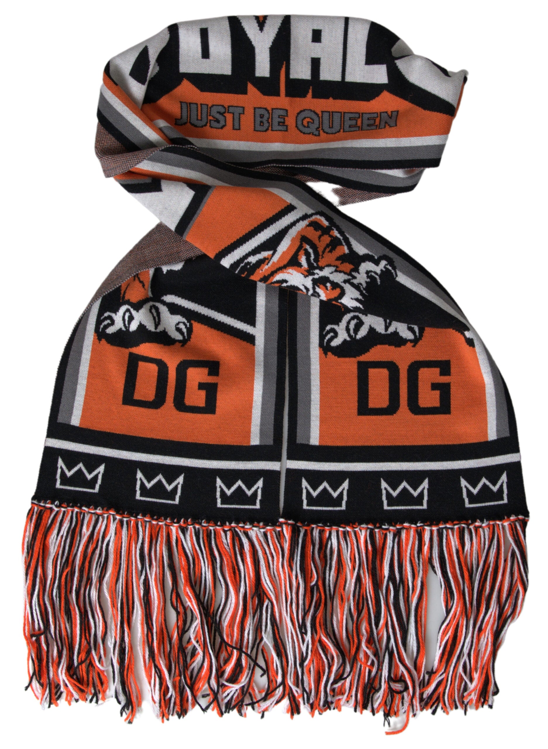 Dolce & Gabbana Multicolor Wool DG Royals Wrap Fringe Women's Scarf
