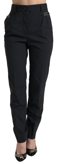 Dolce & Gabbana Black Wool High Waist Tapered Women's Pants