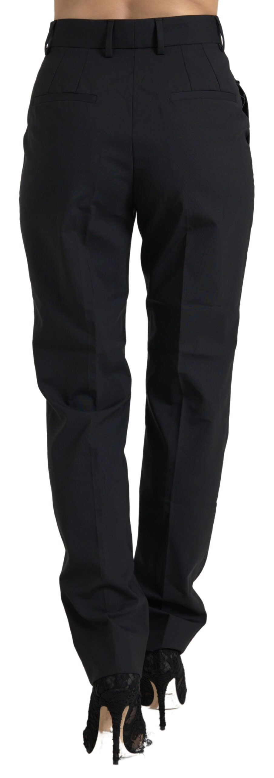 Dolce & Gabbana Black Wool High Waist Tapered Women's Pants