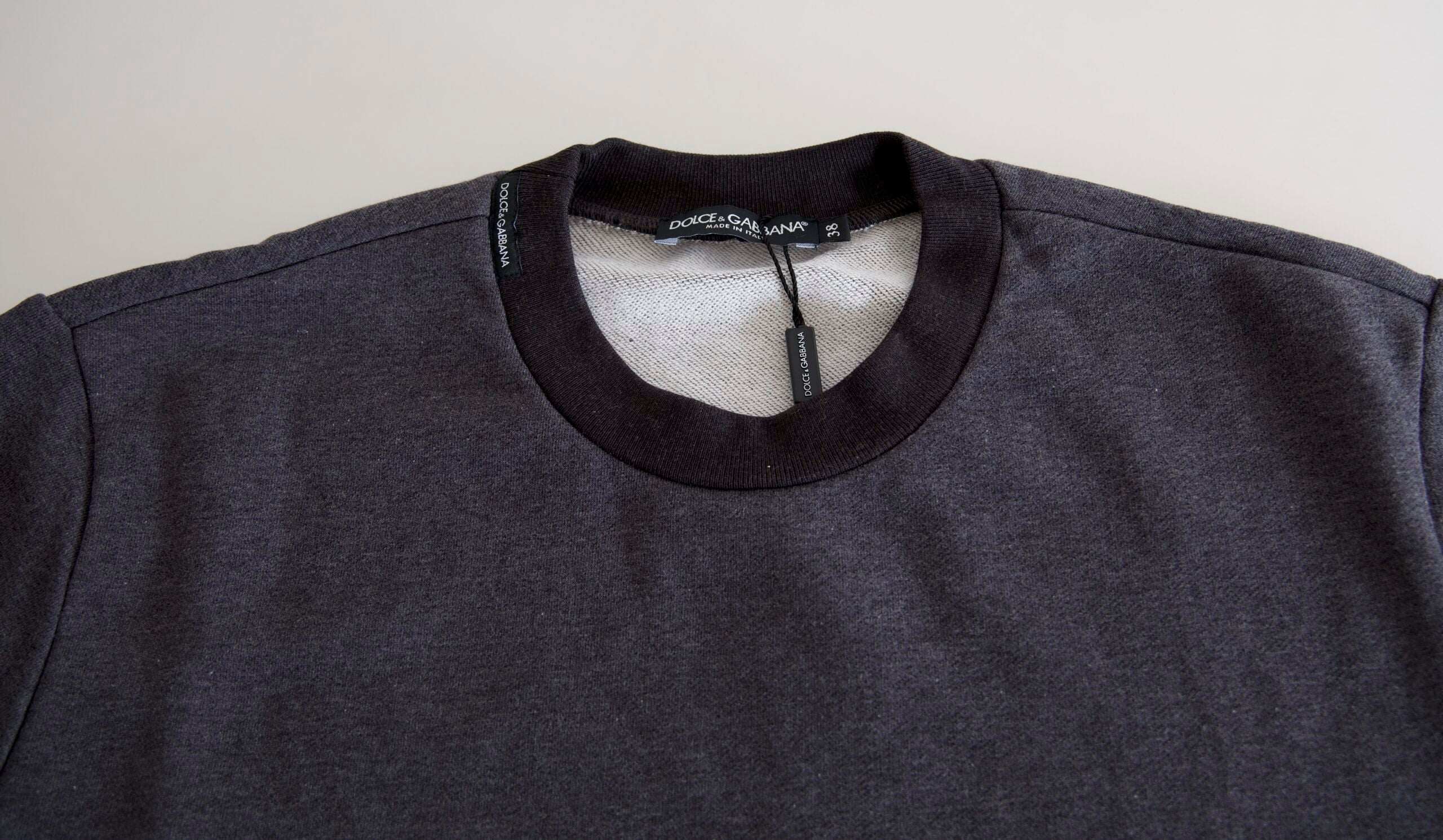 Dolce & Gabbana Dark Gray Cotton Crew Neck Pullover Women's Sweater