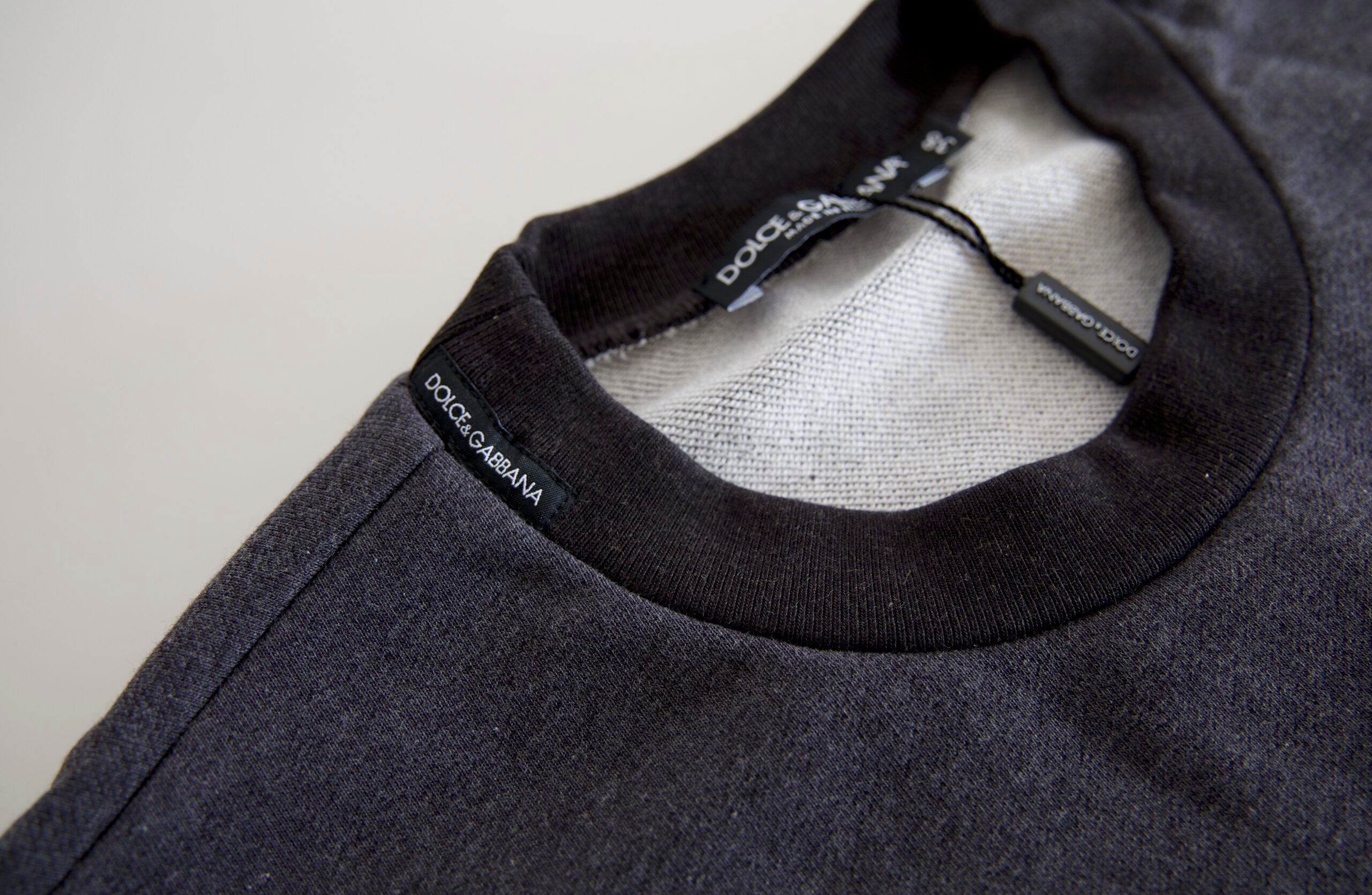 Dolce & Gabbana Dark Gray Cotton Crew Neck Pullover Women's Sweater