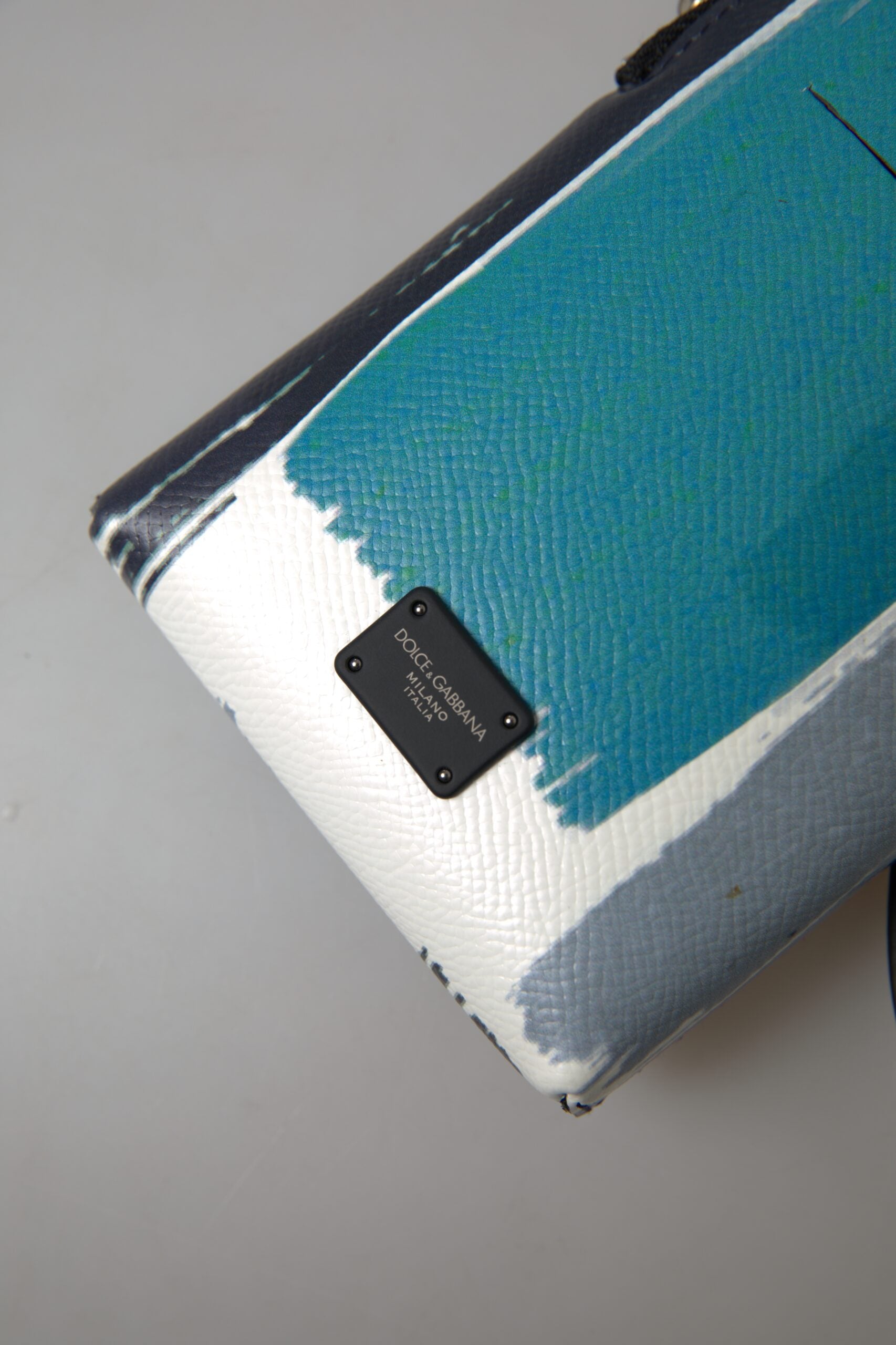 Dolce & Gabbana Elegant Leather Crossbody Phone Bag in Blue & Men's White