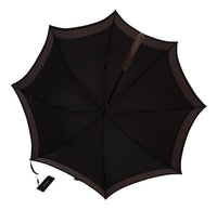 Dolce & Gabbana Dolce & Gabbana Brown Striped Leather Handle Collapsible Sartoria Men's Umbrella