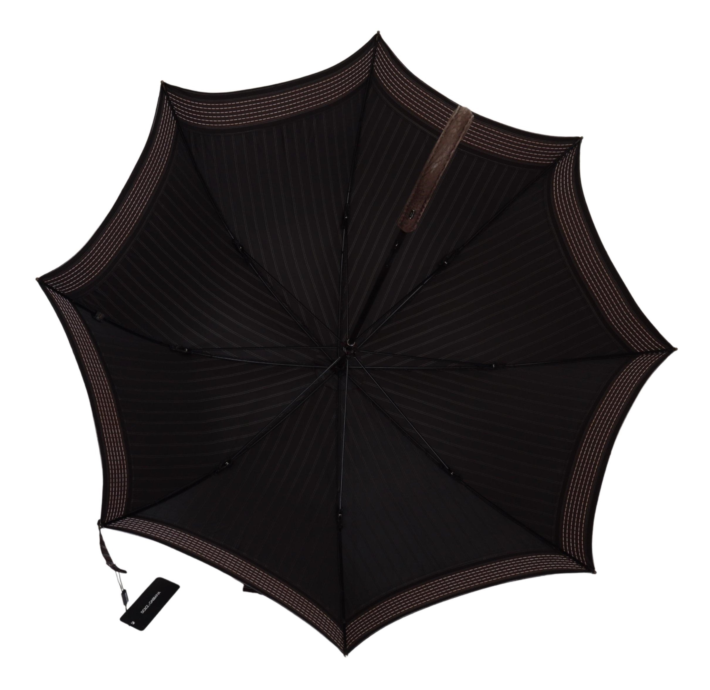 Dolce & Gabbana Dolce & Gabbana Brown Striped Leather Handle Collapsible Sartoria Men's Umbrella