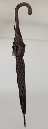 Dolce & Gabbana Dolce & Gabbana Brown Striped Leather Handle Collapsible Sartoria Men's Umbrella