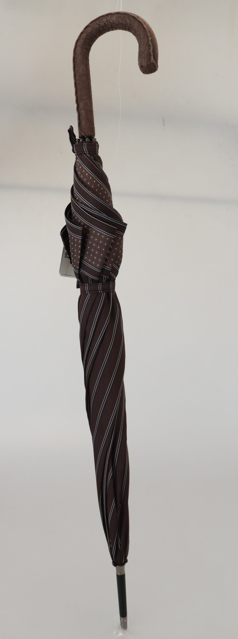 Dolce & Gabbana Dolce & Gabbana Brown Striped Leather Handle Collapsible Sartoria Men's Umbrella