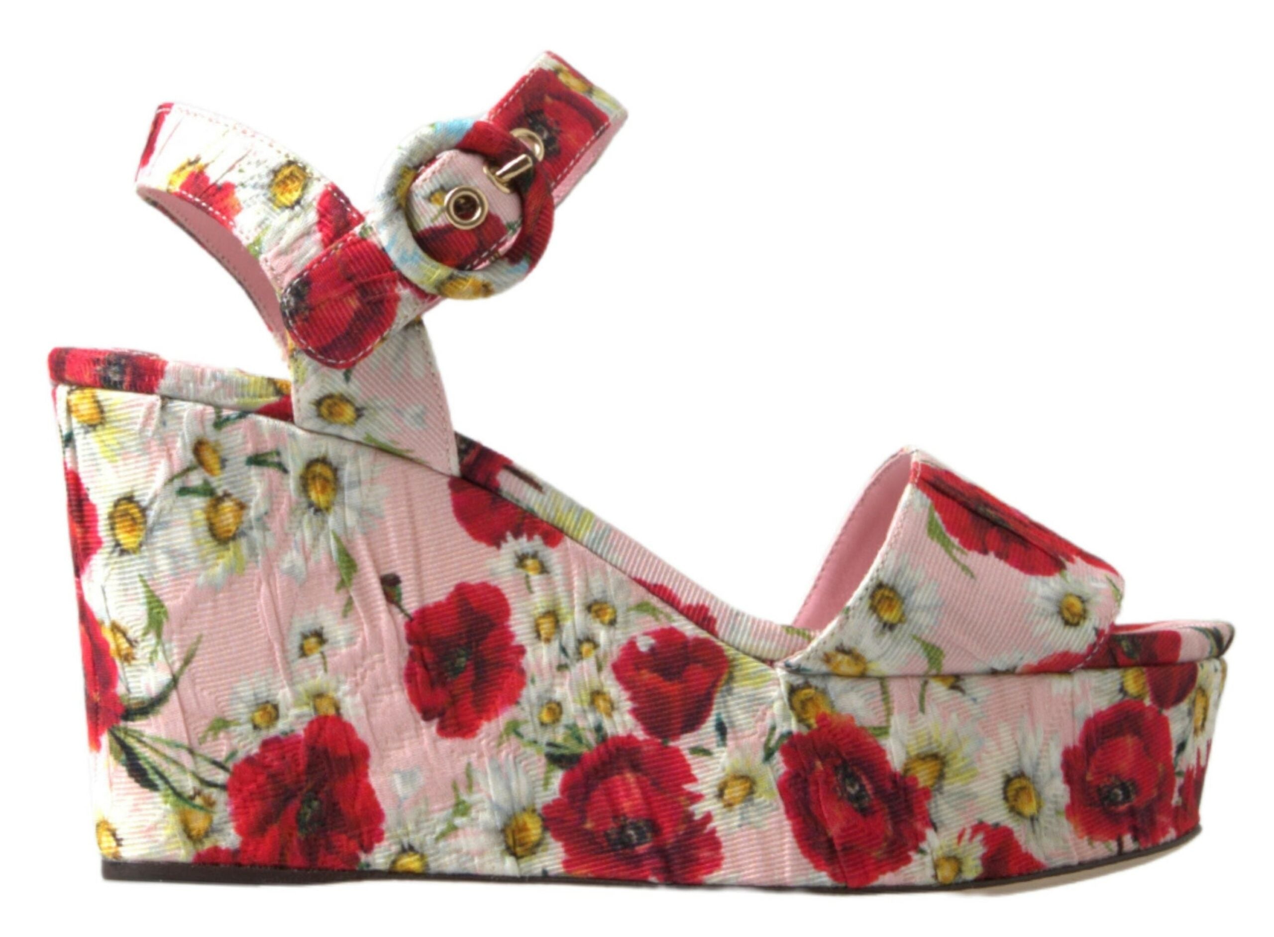 Dolce & Gabbana Floral Ankle Strap Wedge Women's Sandals