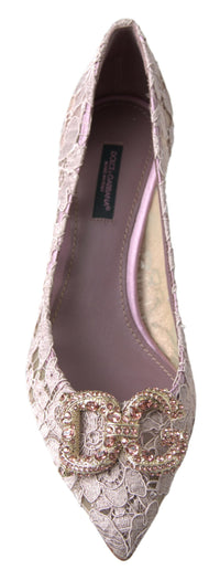 Dolce & Gabbana Pink Floral Lace DG Crystal Pumps Women's Shoes