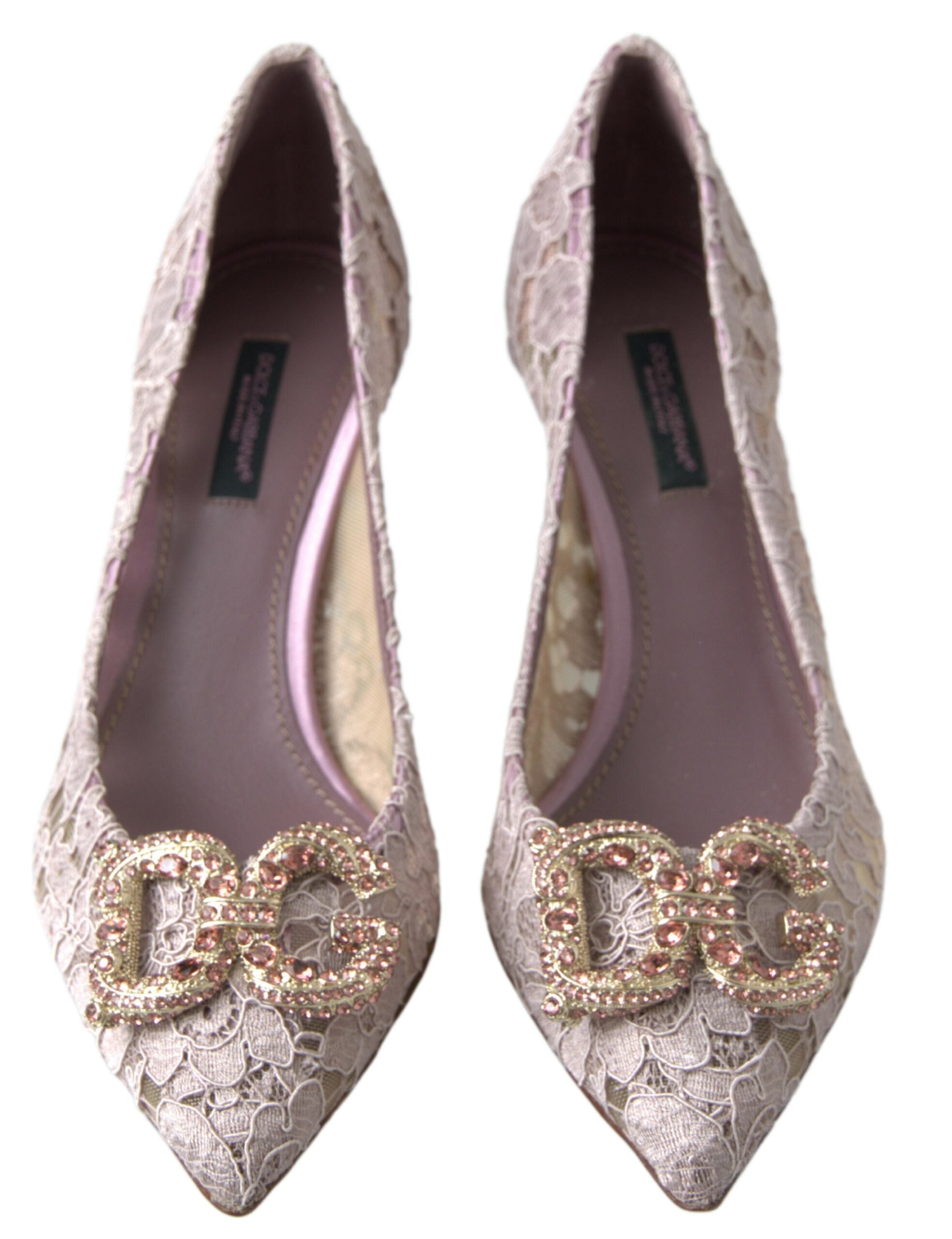 Dolce & Gabbana Pink Floral Lace DG Crystal Pumps Women's Shoes