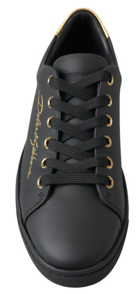 Dolce & Gabbana Black Gold Leather Classic Sneakers Women's Shoes
