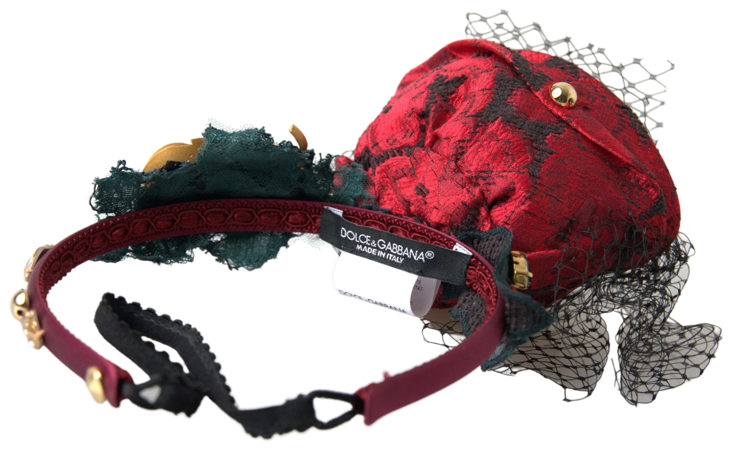 Dolce & Gabbana Dolce & Gabbana Red with multicolor Rose Silk Crystal Netted Logo Diadem Women's Headband