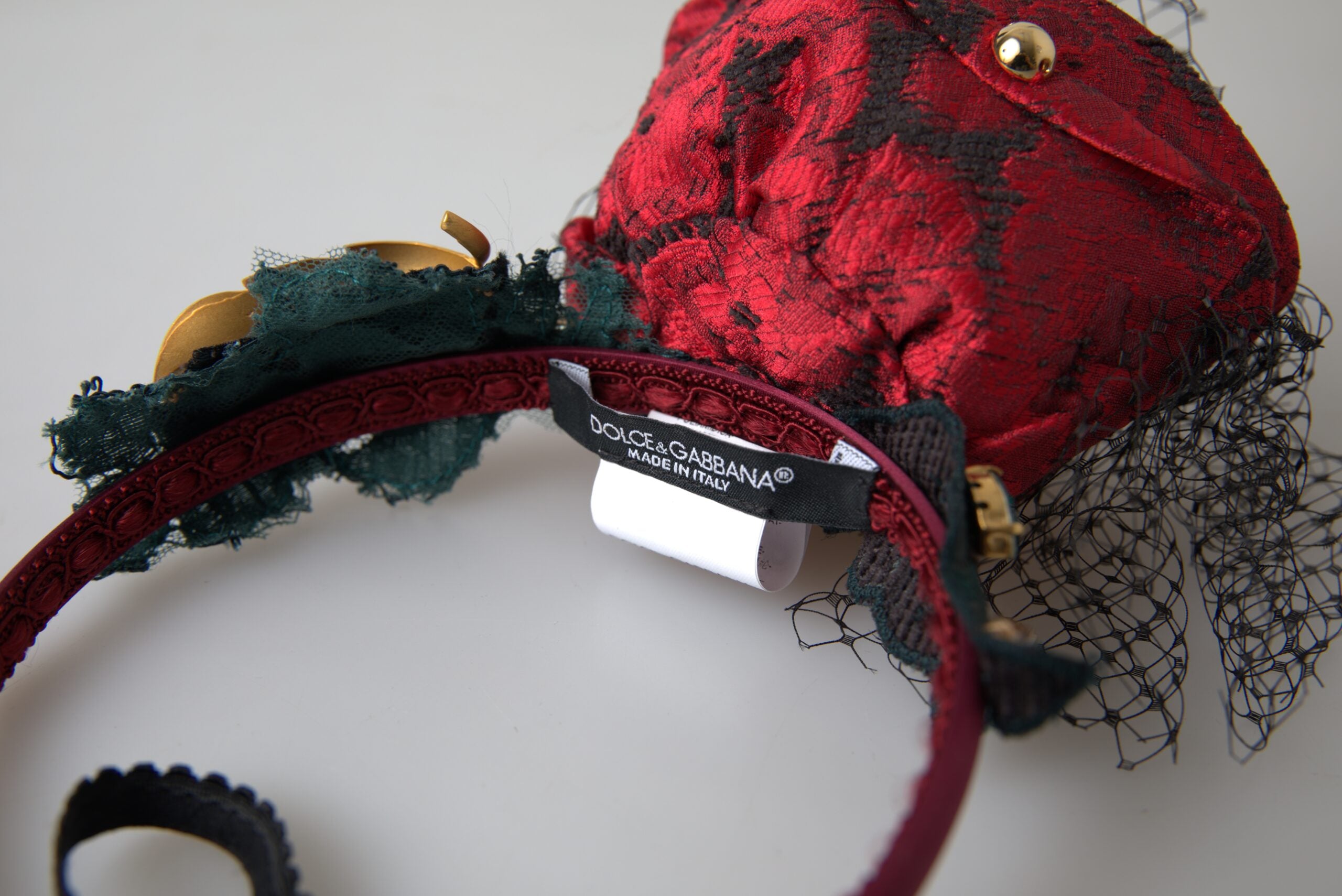 Dolce & Gabbana Dolce & Gabbana Red with multicolor Rose Silk Crystal Netted Logo Diadem Women's Headband