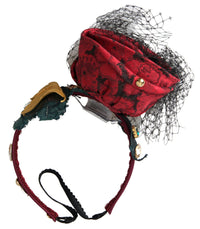 Dolce & Gabbana Dolce & Gabbana Red with multicolor Rose Silk Crystal Netted Logo Diadem Women's Headband