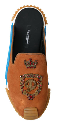 Dolce & Gabbana Dolce & Gabbana Brown Suede Crown Logo NS1 Slides Men's Sandals