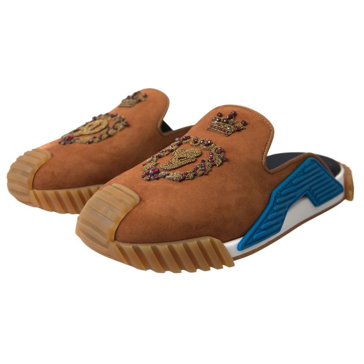 Dolce & Gabbana Dolce & Gabbana Brown Suede Crown Logo NS1 Slides Men's Sandals