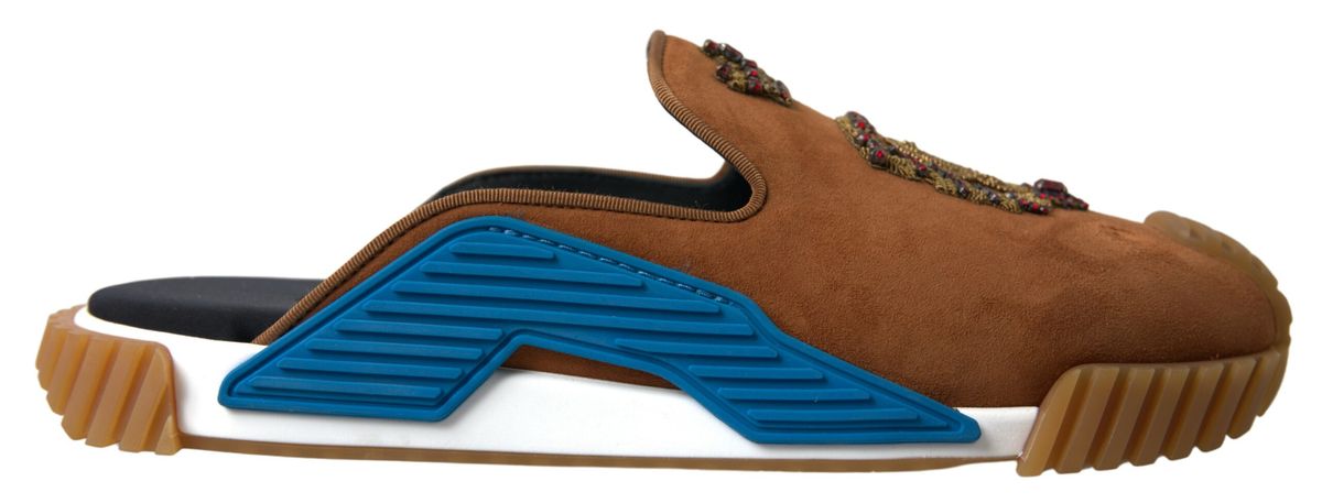 Dolce & Gabbana Dolce & Gabbana Brown Suede Crown Logo NS1 Slides Men's Sandals