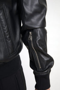 Dolce & Gabbana Black Leather Full Zip Bomber Men Men's Jacket