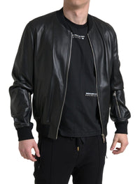 Dolce & Gabbana Black Leather Full Zip Bomber Men Men's Jacket