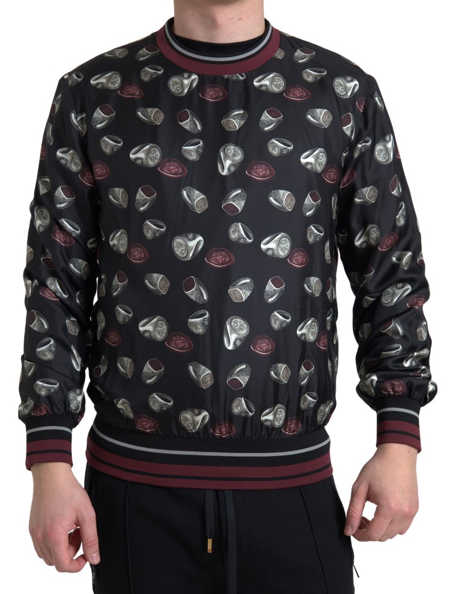 Dolce & Gabbana Elegant Silk Crewneck Pullover - Black Men's Multicolor