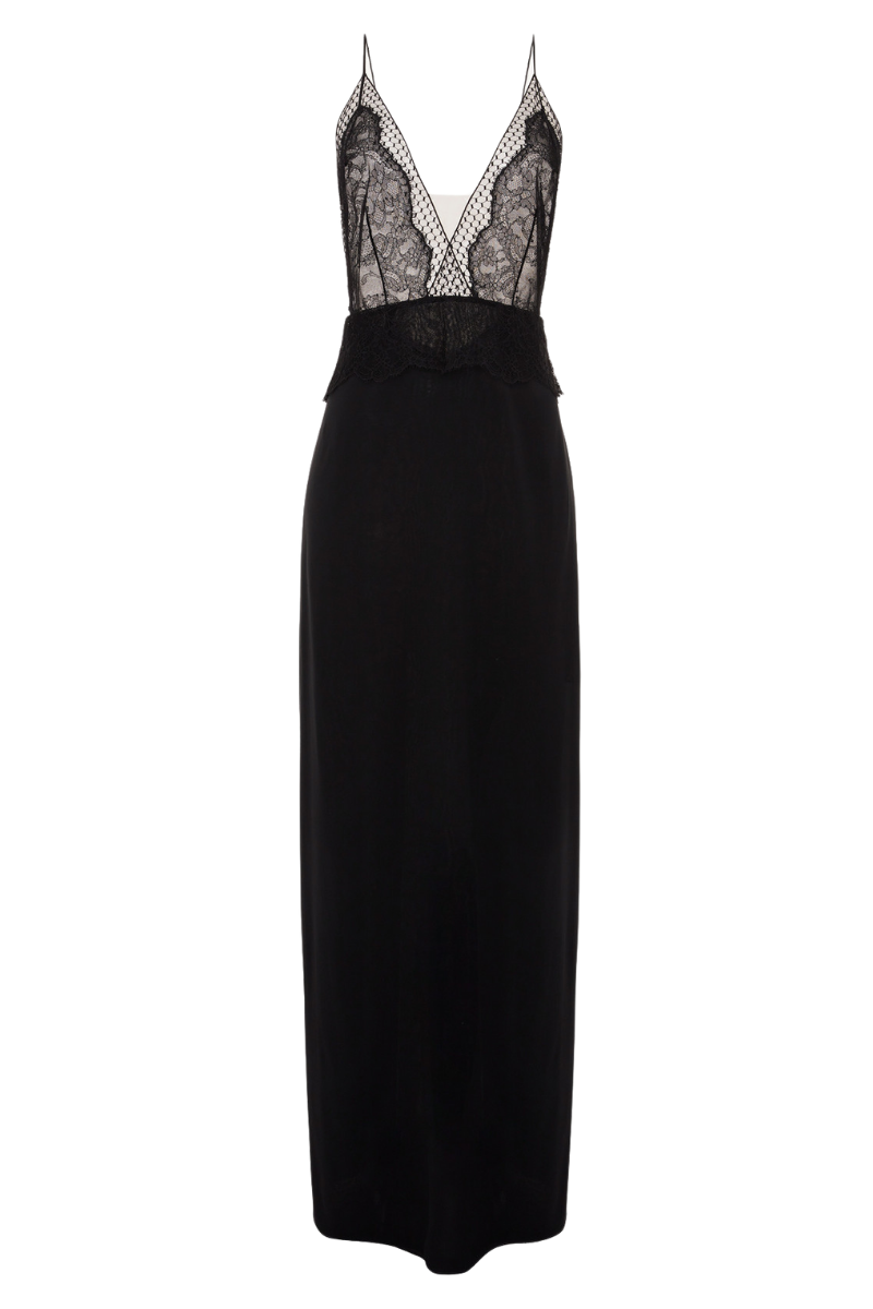 La Perla Honeycomb Shadows Long Silk Nightgown With Leavers Lace