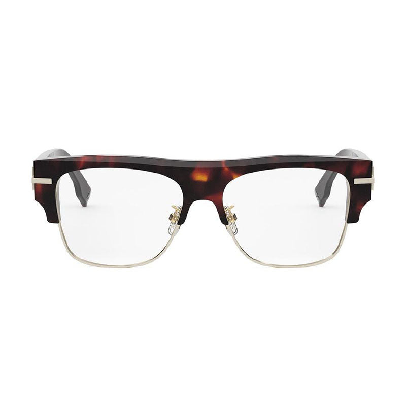 Fendi Eyeglasses Square Full Rim, Dark Havana Frame and Clear Demo Lens Lens FE50095U055