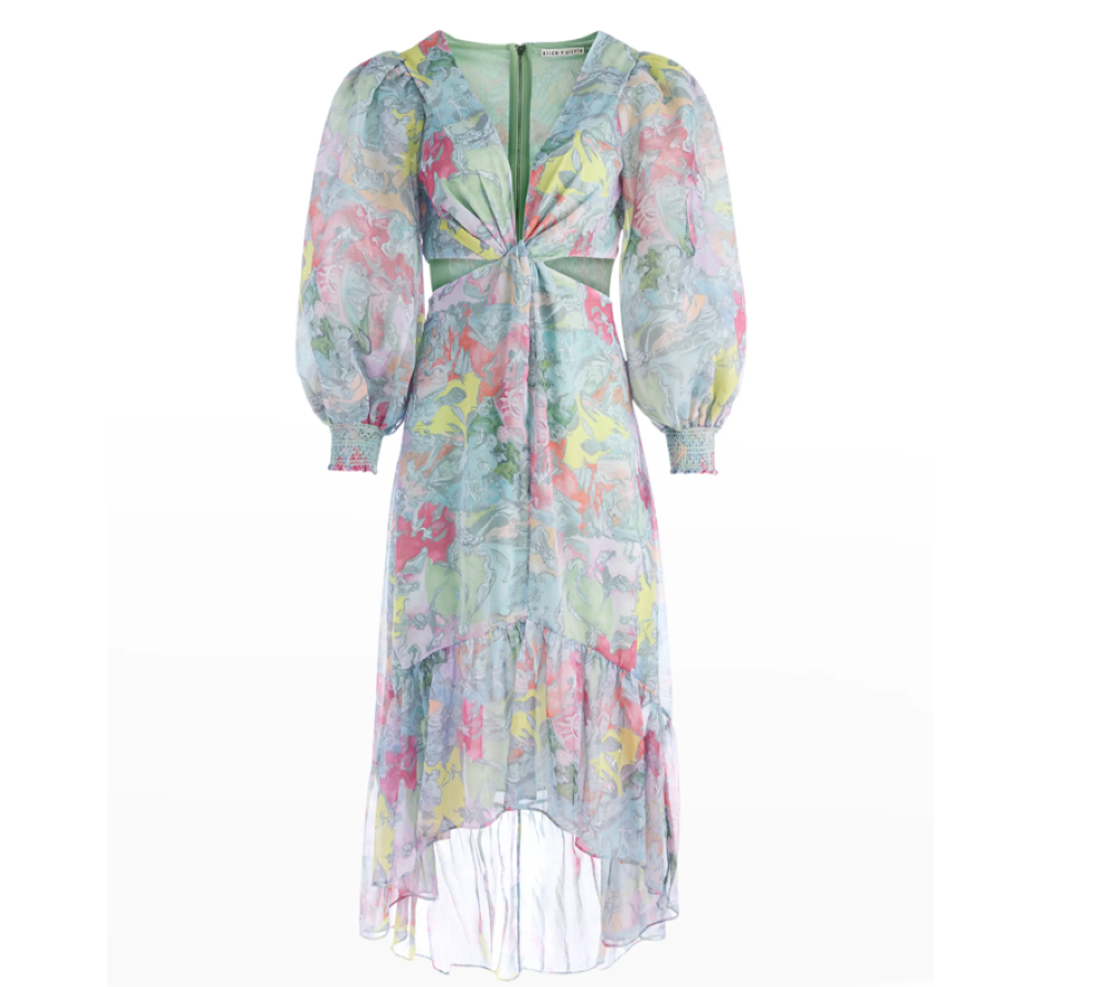 alice + olivia Katia Twist-Front Floral Cutout Maxi Dress