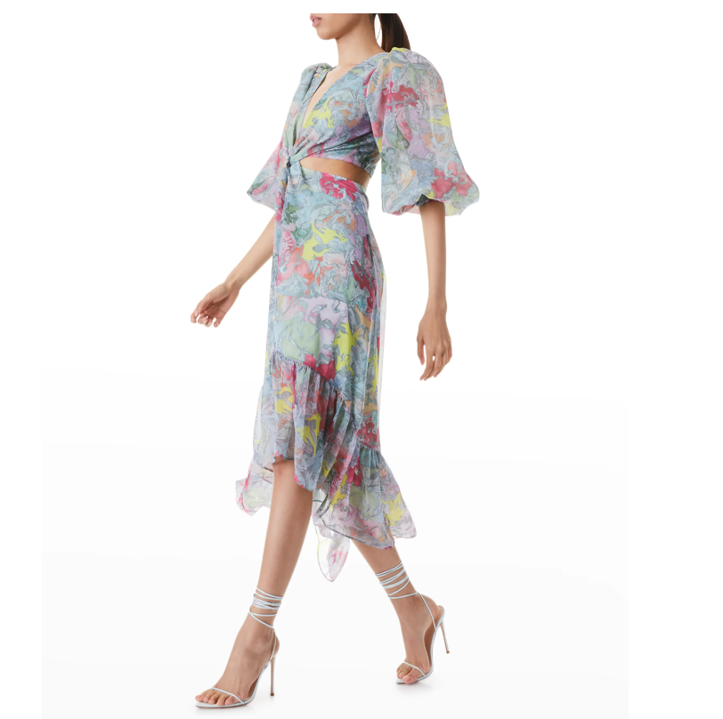 alice + olivia Katia Twist-Front Floral Cutout Maxi Dress