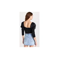 alice + olivia Katrice Ruched Puff Sleeve Top, Black