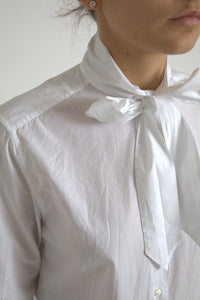 Dolce & Gabbana White Cotton Ascot Collar Long Sleeves Women's Top