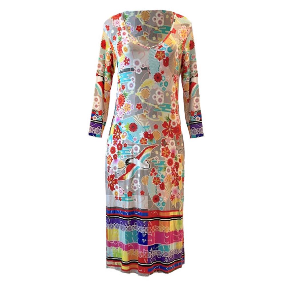 Johnny Was Women's Multi Color Fuji High Slit Knit Dress Midi Length XS Multi-Color