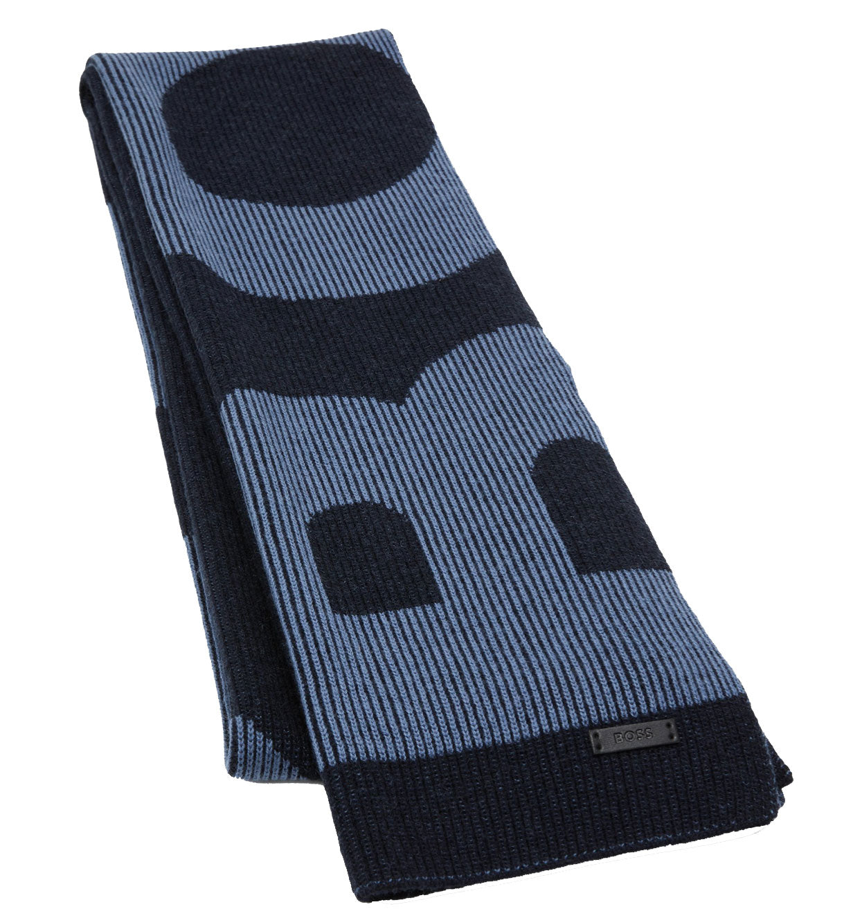 Hugo Boss Men's Lamico Blue Logo 100% Wool Winter Cold Weather Scarf