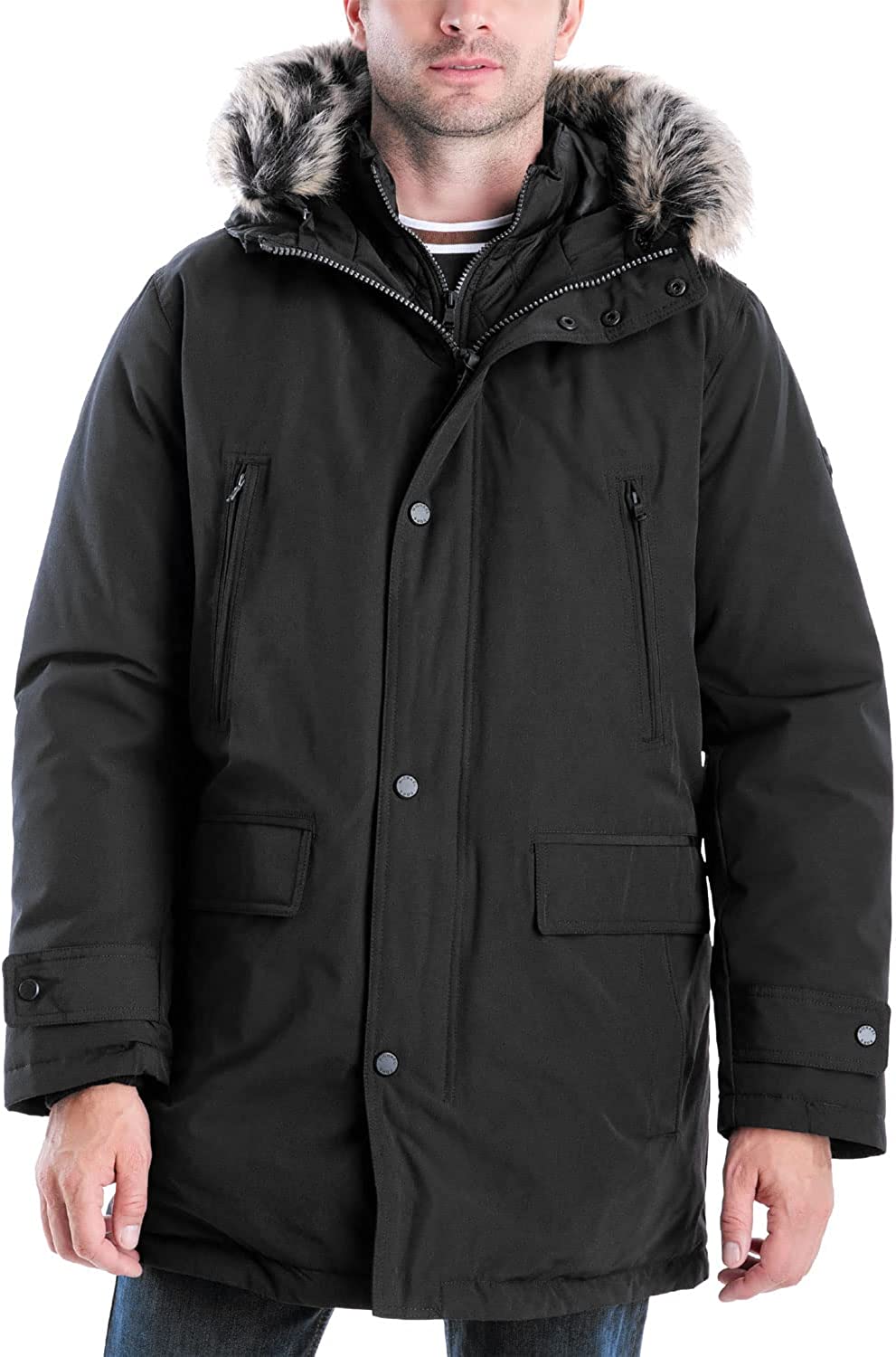 Michael Kors Men MMK791896 Heavyweight Hooded Snorkel Parka Coat with Bib Black1
