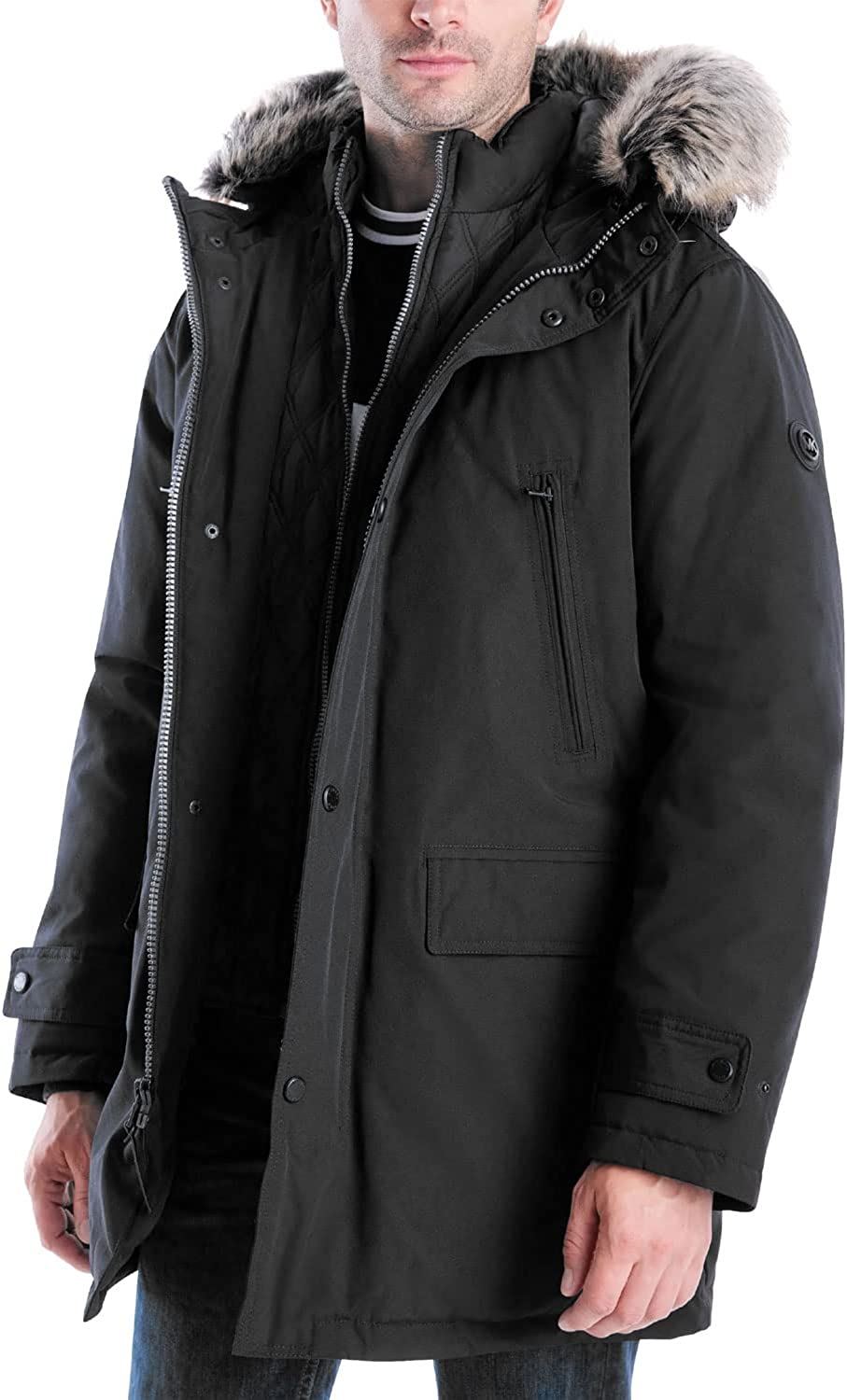 Michael Kors Men MMK791896 Heavyweight Hooded Snorkel Parka Coat with Bib Black2