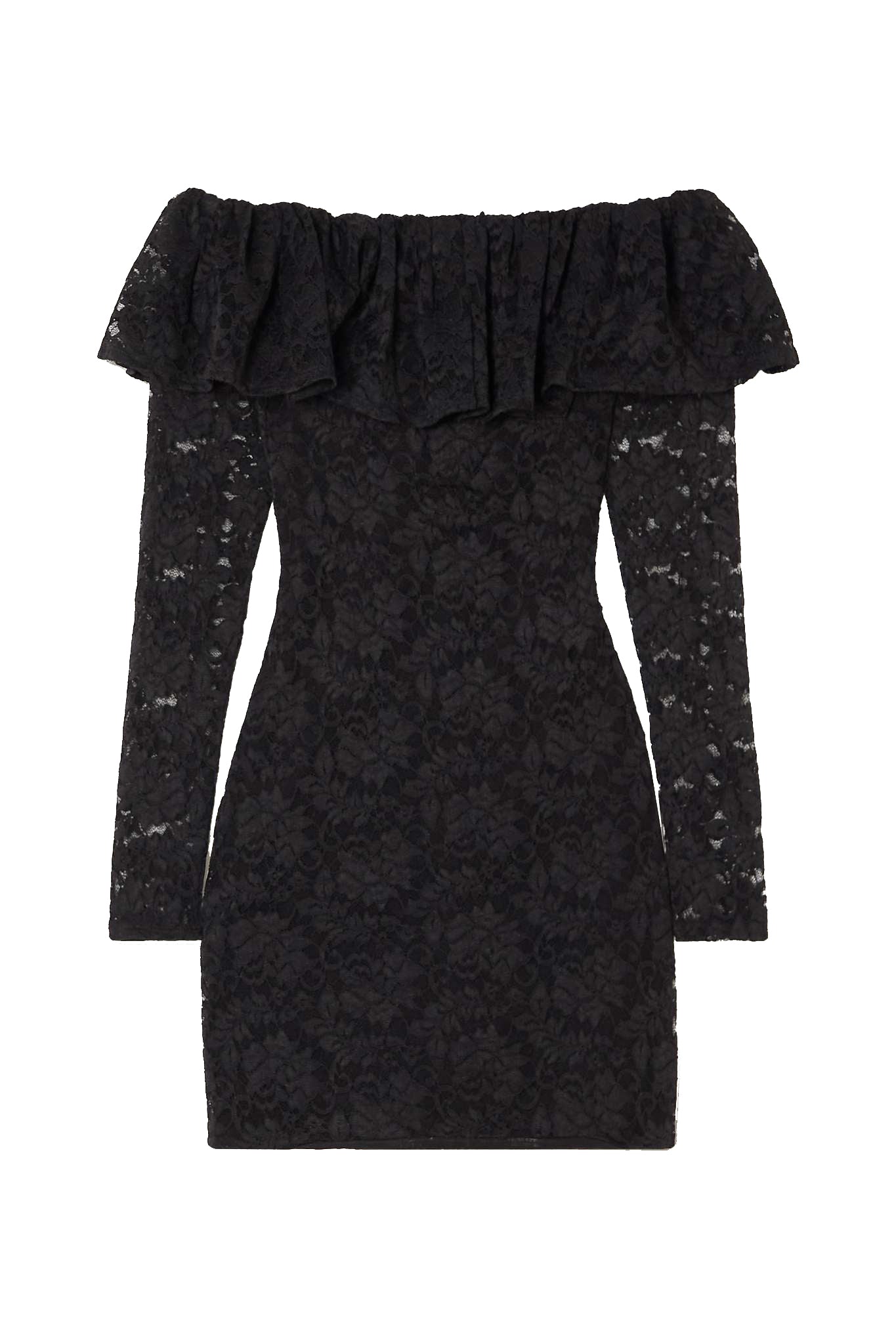 Caroline Constas Alessia Solid Black Off-The-Shoulder Ruffled Stretch-lace Mini Dress