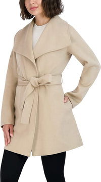 Tahari Women's Wool Wrap Coat with Tie Belt, Light Beige XL Light Beige