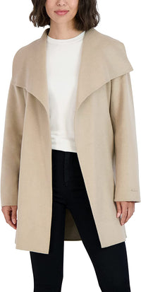 Tahari Women's Wool Wrap Coat with Tie Belt, Light Beige