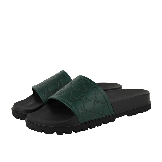 Gucci Men's Guccissima Pattern Green / Black Leather Sandals