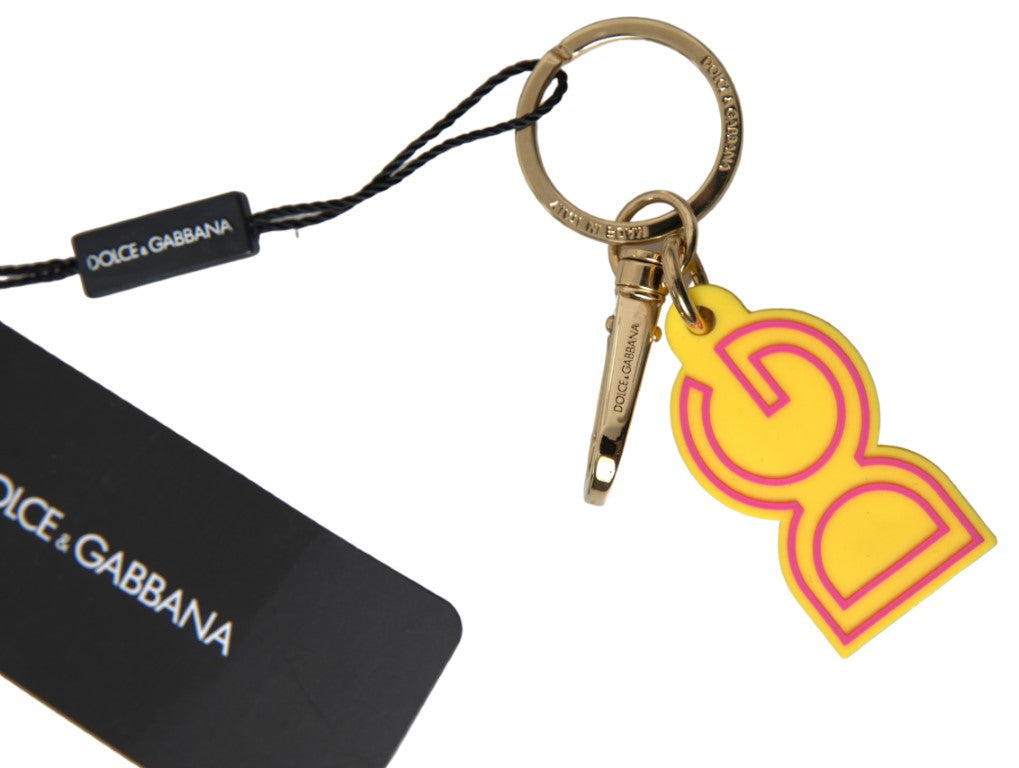 Dolce & Gabbana Dolce & Gabbana Yellow Rubber DG Logo Gold Brass Metal Keyring Women's Keychain