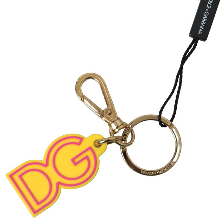 Dolce & Gabbana Dolce & Gabbana Yellow Rubber DG Logo Gold Brass Metal Keyring Women's Keychain