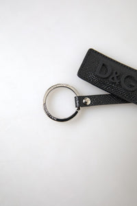 Dolce & Gabbana Dolce & Gabbana Black DG Logo Leather Silver Metal Men's Keychain