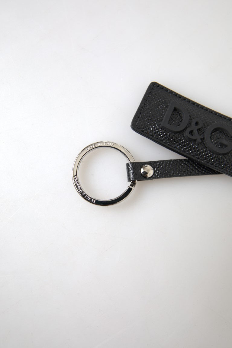 Dolce & Gabbana Dolce & Gabbana Black DG Logo Leather Silver Metal Men's Keychain