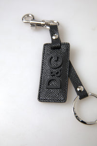 Dolce & Gabbana Dolce & Gabbana Black DG Logo Leather Silver Metal Men's Keychain