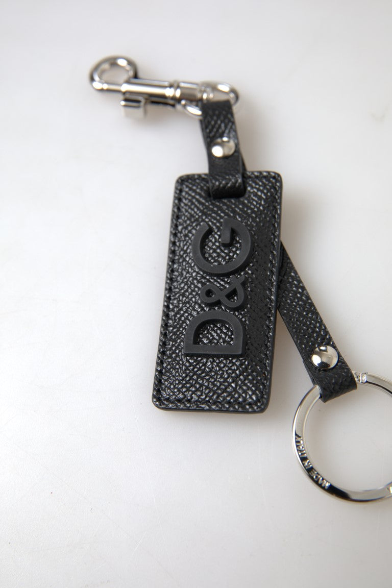 Dolce & Gabbana Dolce & Gabbana Black DG Logo Leather Silver Metal Men's Keychain