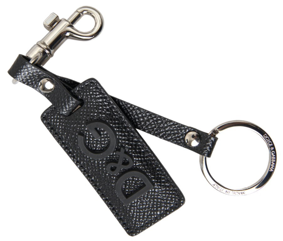 Dolce & Gabbana Dolce & Gabbana Black DG Logo Leather Silver Metal Men's Keychain